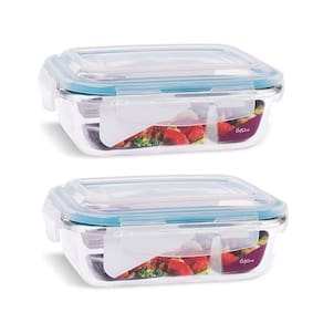 Kit 2 Potes Vidro Hermético Retangular com Divisória Trava Mais 640ml - Quality House