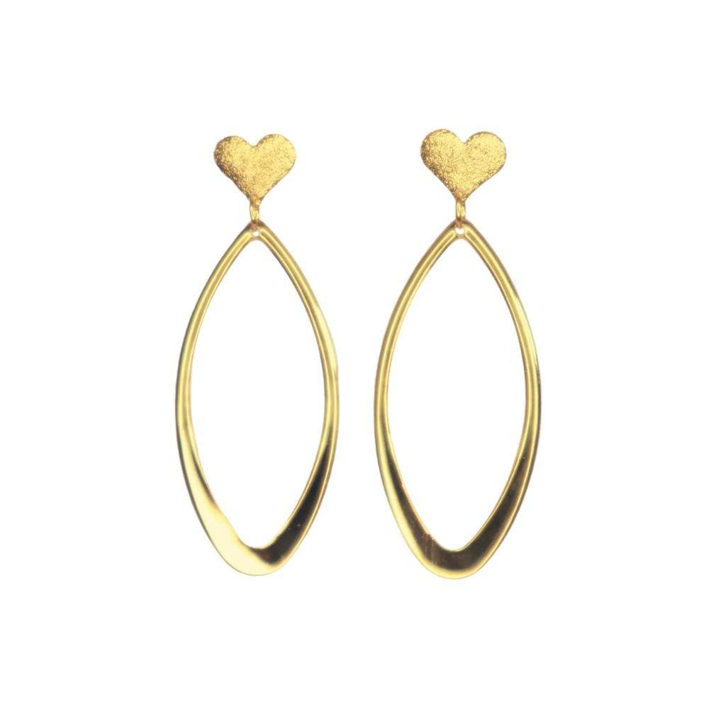 Brinco Oval Coração - Banhado em Ouro 18k