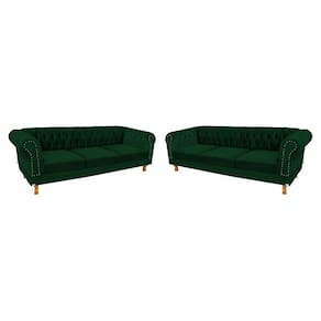 2 Sofás Chesterfield Capitone Duque Suede Verde Musgo 1,80