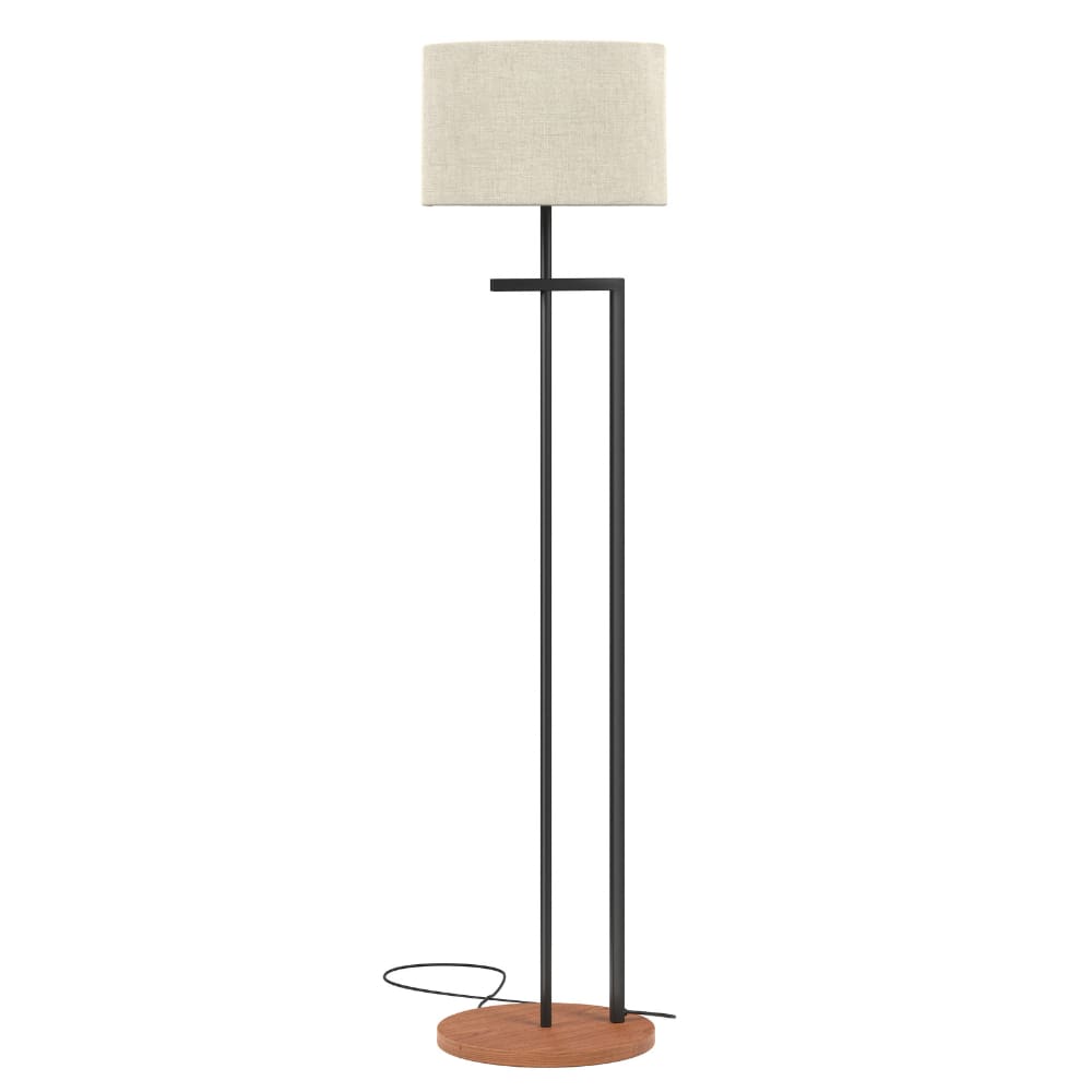 Abajur moderno estilo industrial base mdf estrutura de ferro preto cupula bege