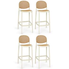 Kit 4 Banqueta Alta com Encosto Roma em Polipropileno - Nude