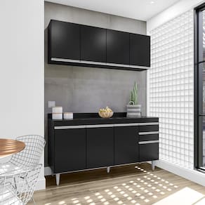 Kit Cozinha Armário e Balcão S/ Tampo 160cm Preto - Vallisa Decor