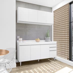Kit Armário e Balcão 160cm S/ Tampo Branco - Vallisa Decor