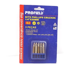 Kit 5 Ponta Chave Bits Phillips 50 Mm 1/4 Profield 50 Mm
