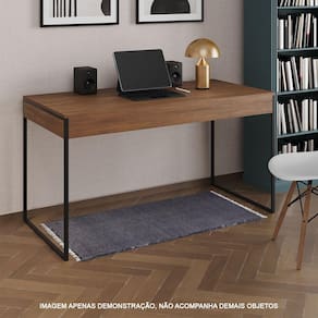 Escrivaninha Industrial Madeira Padrão Office Amêndoa Malta 137x53cm com Base em Ferro Preto