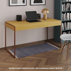 Escrivaninha Industrial Madeira Padrão Office Canela Malta 137x53cm com Base Cobre