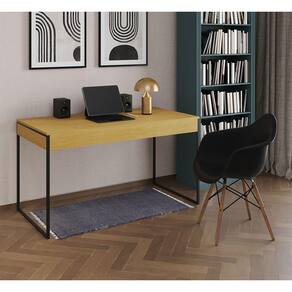 Escrivaninha Home Office Estilo Industrial Malta Canela 137x53cm Ferro Preto com 1 Poltrona Preta Ea