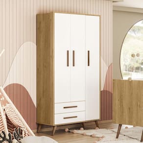Guarda-roupa 3 Portas com 2 Gavetas Retrô Freijo Toq/Branco Acetinado