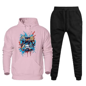Conjunto Flanelado de Frio Moletom Canguru Capuz Estampado Com Calça Jogger Elastico na Cintura