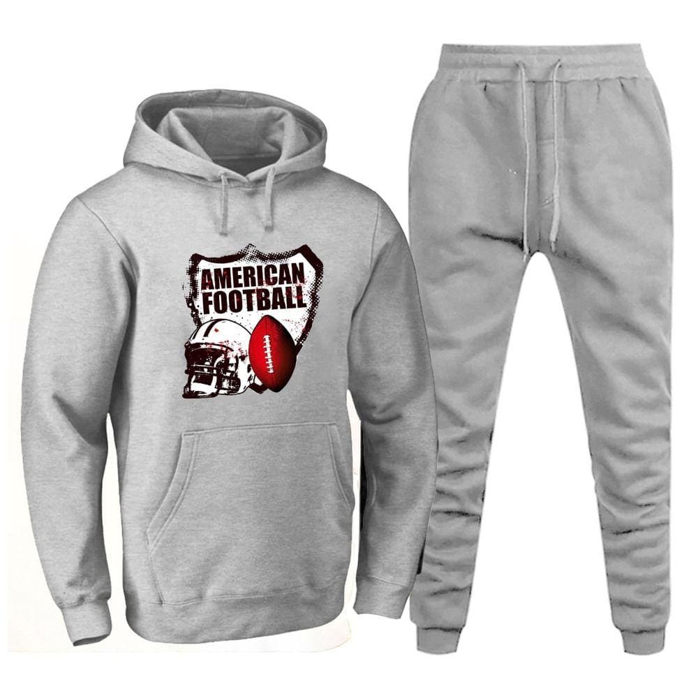 Conjunto Casaco de Frio Moletom Canguru e Calça Com Bolso Flanelada Estampa Futebol Americano Leve