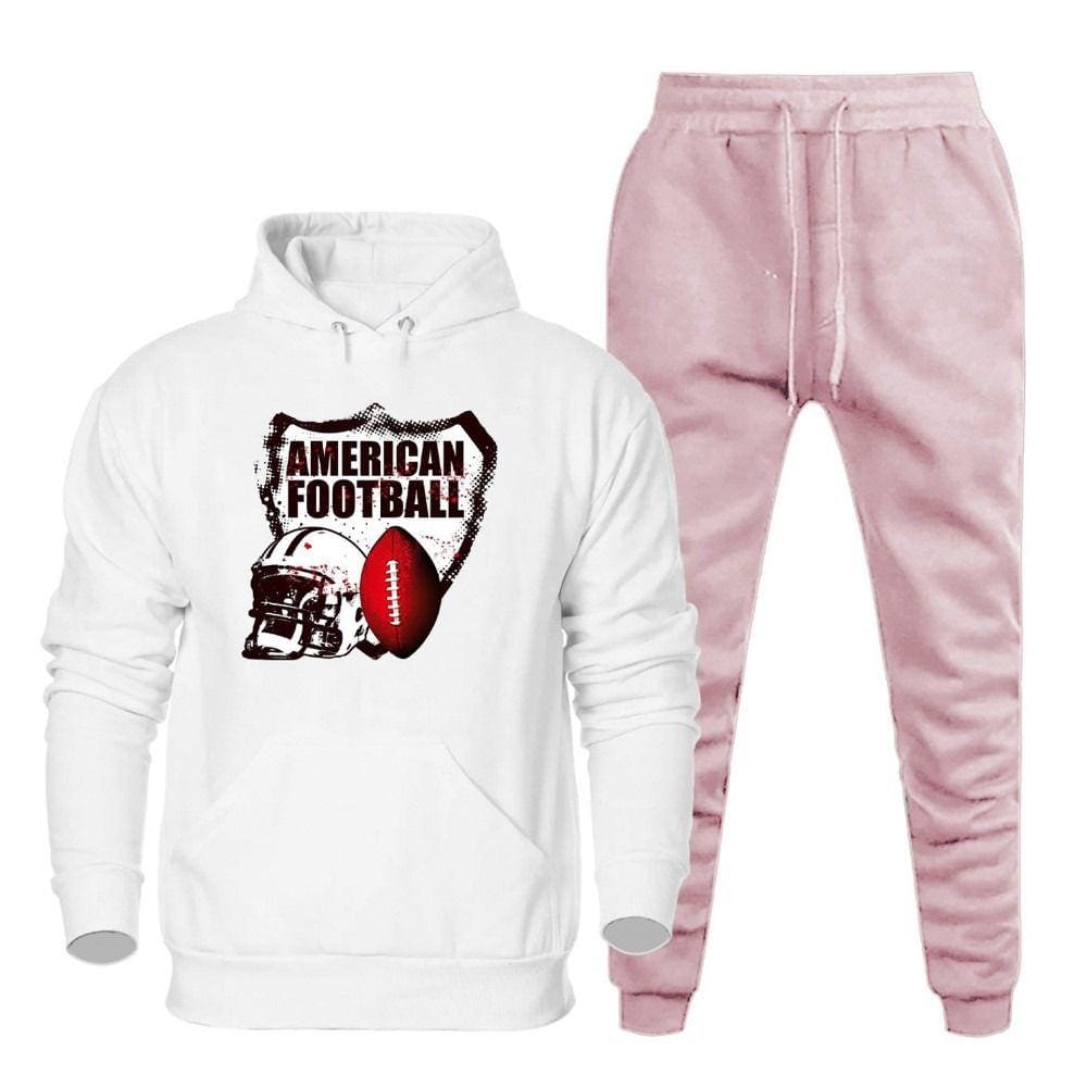 Jaqueta Moletom Canguru Capuz e Calça Cordao Ajustavel Flanelada Unissex Estampa Futebol Americano