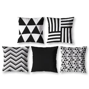 Kit 5 Capas De Almofada 40Cm X 40Cm Estampadas Geo Preto