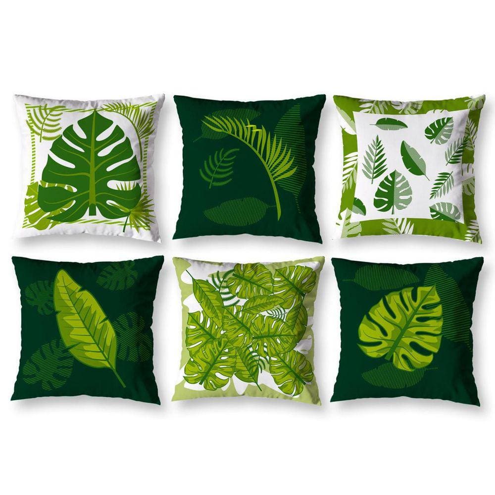 Kit 6 Capas De Almofada 40Cm X 40Cm Estampadas Folhas