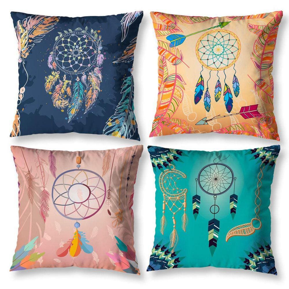 Kit 4 Capas De Almofada Sala 40Cm X 40Cm Estampadas Sonhos
