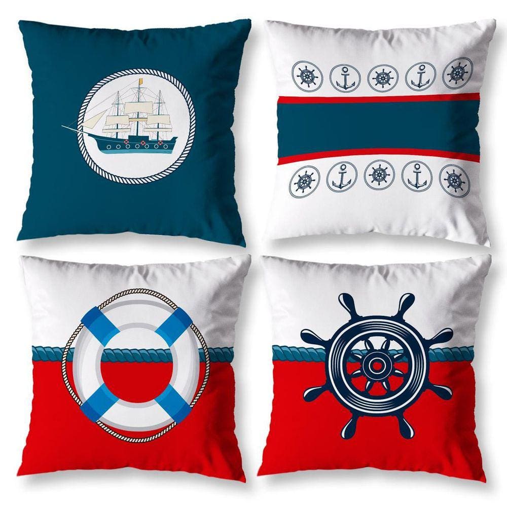 Kit 4 Capas Almofada Menino 40Cm X 40Cm Estampadas Navio