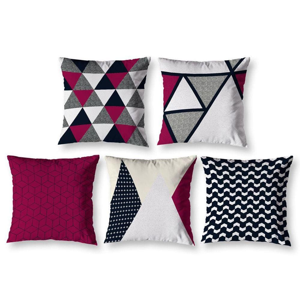 Kit 5 Capas De Almofada 40Cm X 40Cm Estampadas Geo Vermelho