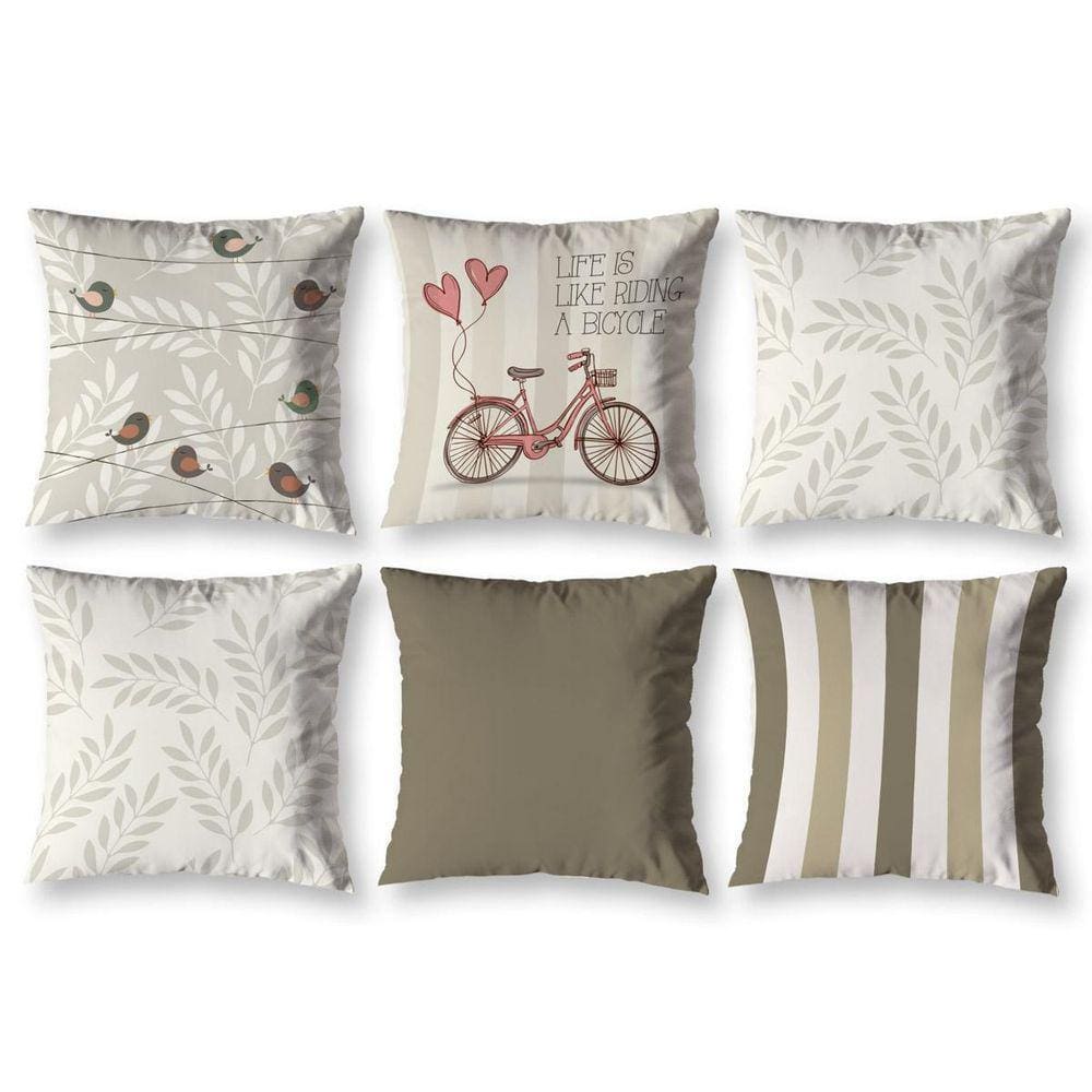 Kit 6 Capa De Almofada 40 X 40 Estampadas Vintage Bike Caqui