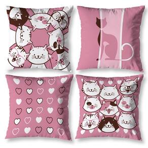 Kit 4 Capas De Almofada Sala 40Cm X 40Cm Estampadas Gatos