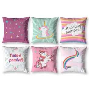 Kit 6 Capas De Almofada Infantil 40 X 40 Zíper Unicornio 1