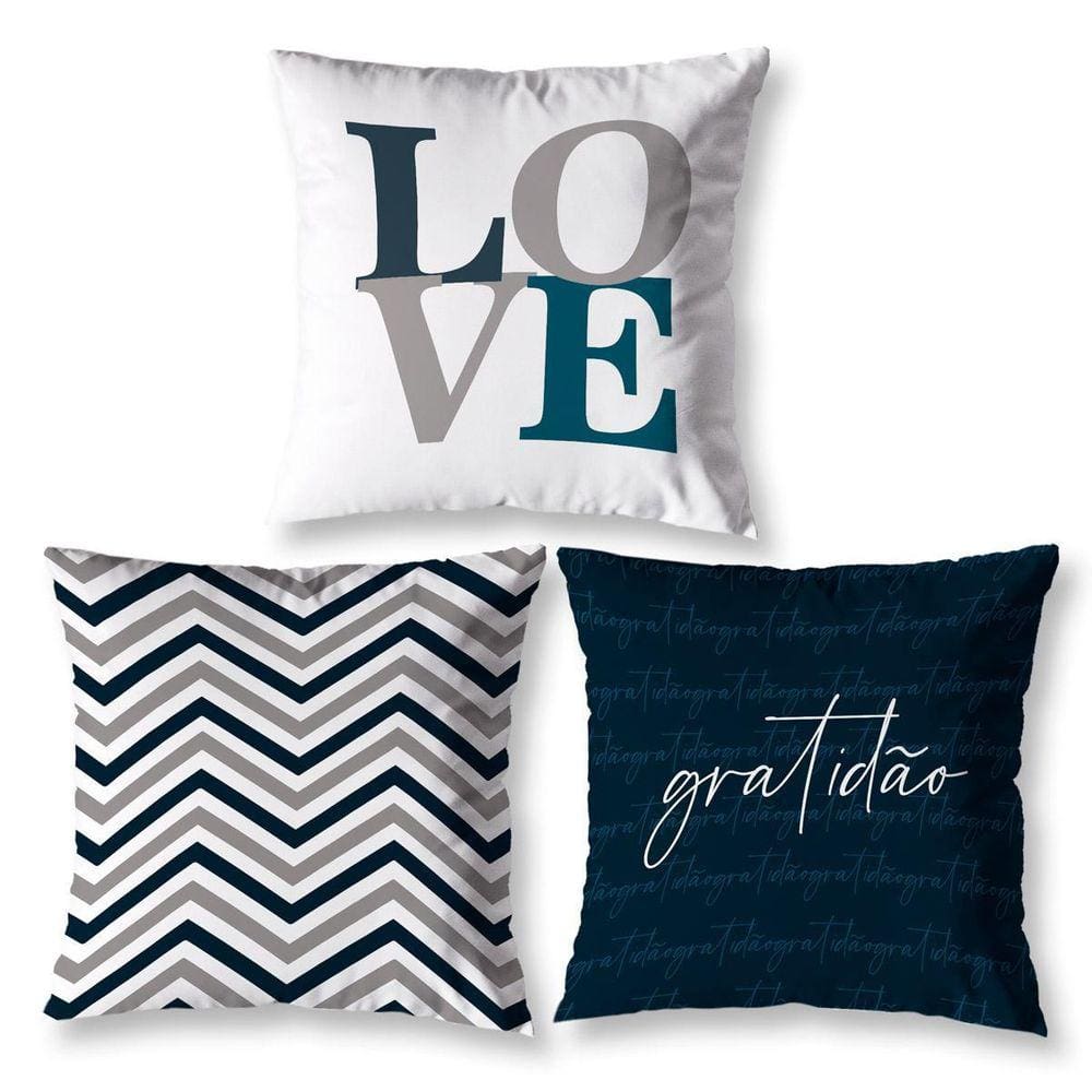 Kit 3 Capas De Almofada 40Cm X 40Cm Estampadas Chevron Cinza