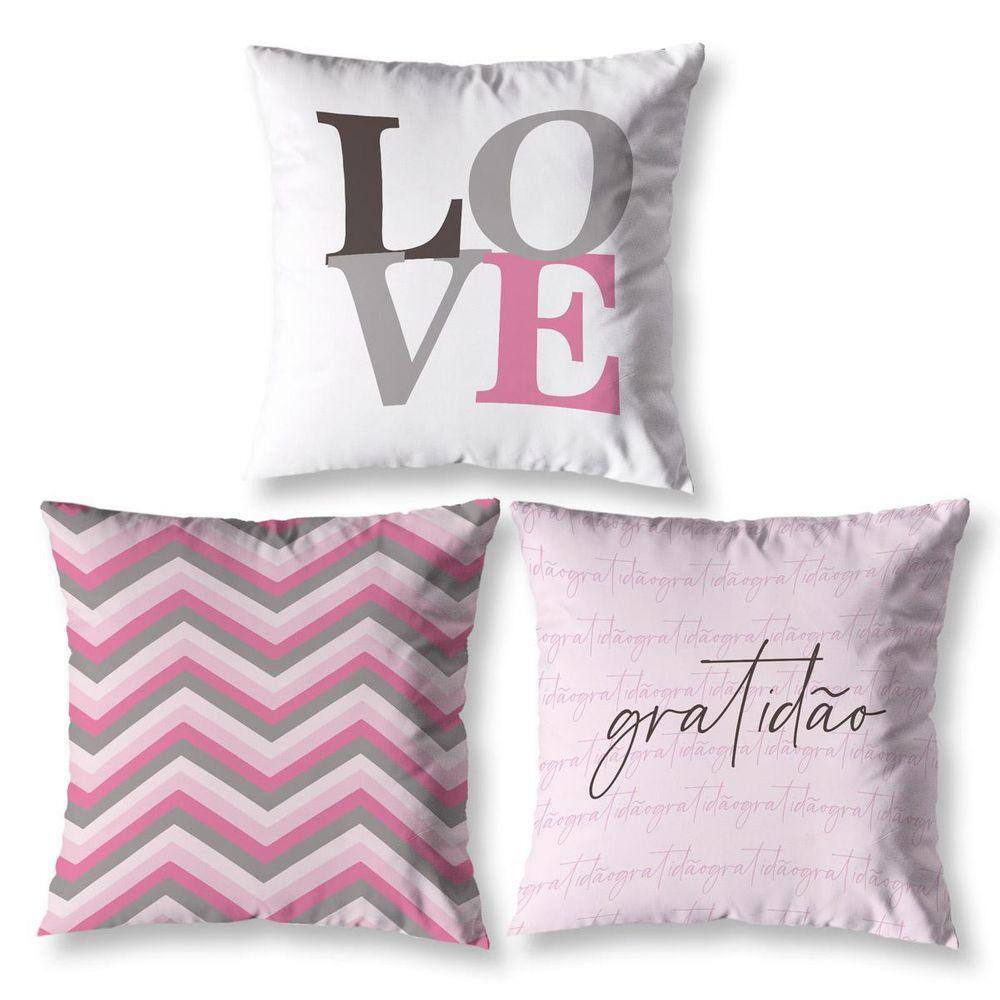 Kit 3 Capas De Almofada 40Cm X 40Cm Estampadas Chevron Rosa