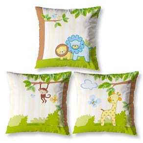Kit 3 Capa De Almofada Estampadas Infantil 40X40 Zíper Selva