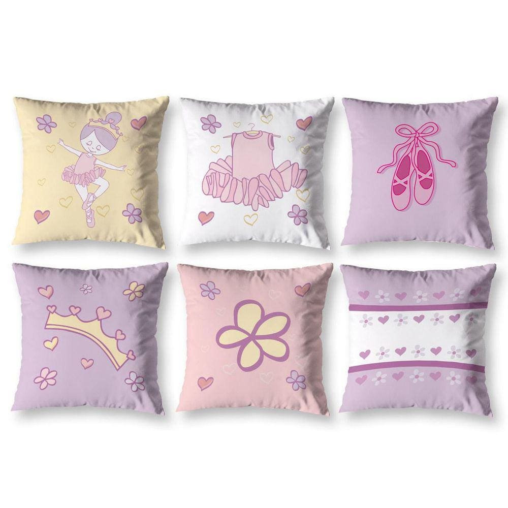 Kit 6 Capas De Almofada Infantil 40Cm X 40Cm Zíper Bailarina