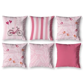 Kit 6 Almofadas Cheias 40 X 40 Estampadas Vintage Bike Rosa