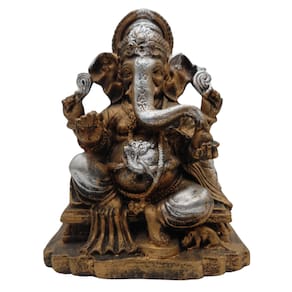 Ganesha com Base - Roupa Dourada c/ Pele Prata
