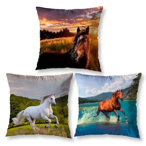 Kit 3 Almofadas Cheias 40Cm X 40Cm Estampadas Cavalo