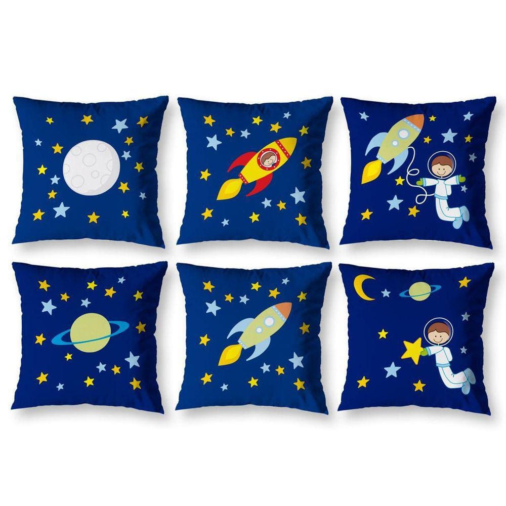 Kit 6 Almofadas Cheias Infantil 40Cm X 40Cm Zíper Astronauta