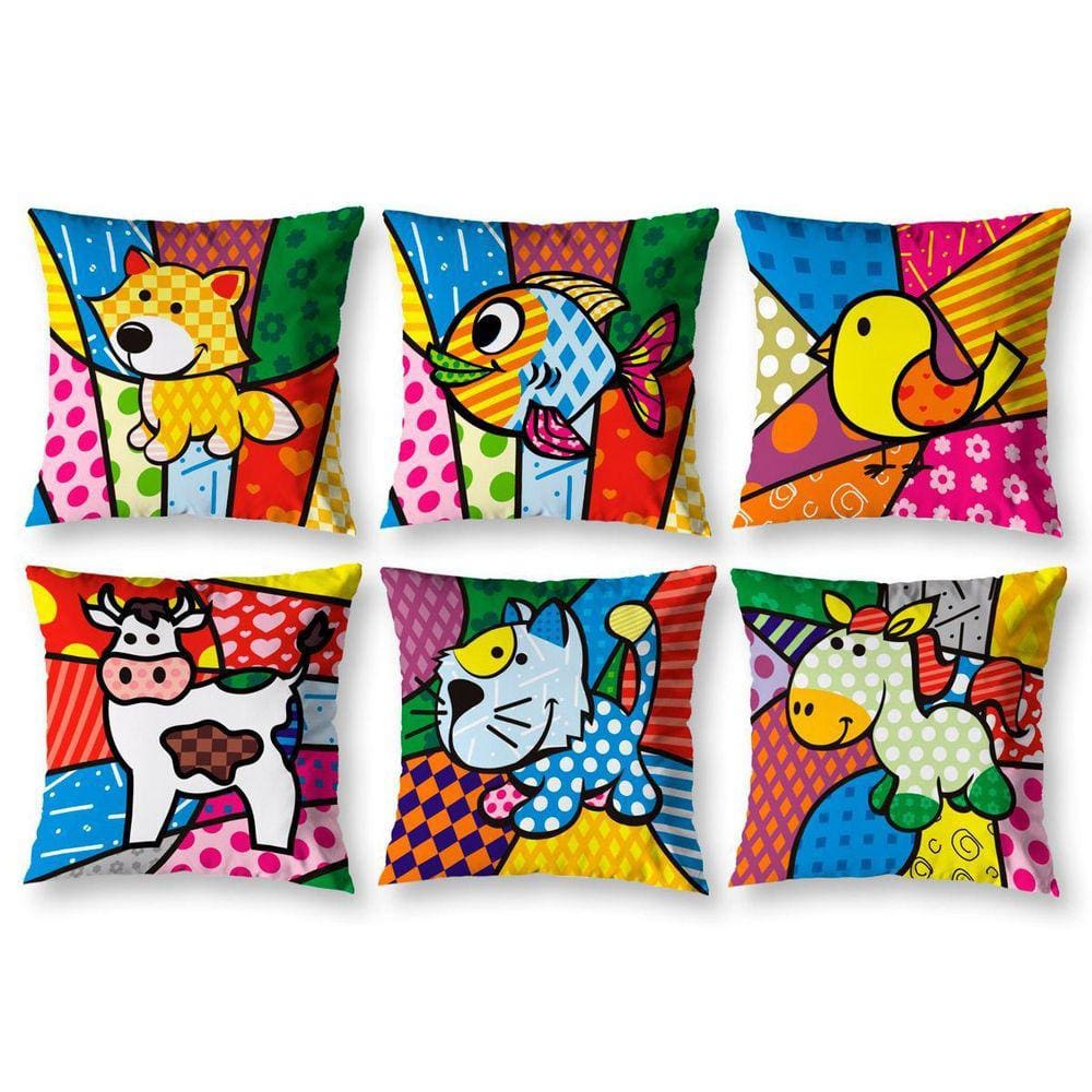 Kit 6 Almofadas Cheias 40Cm X 40Cm Estampadas Pop Bicho