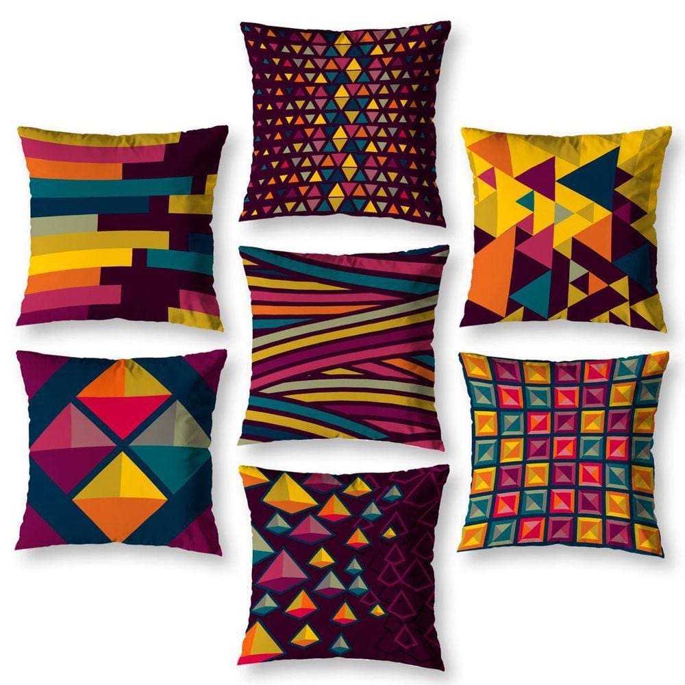 Kit 7 Capas De Almofada 40Cm X 40Cm Estampadas Pastilhas