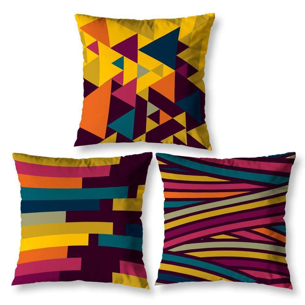 Kit 3 Capas De Almofada 40Cm X 40Cm Estampadas Pastilhas