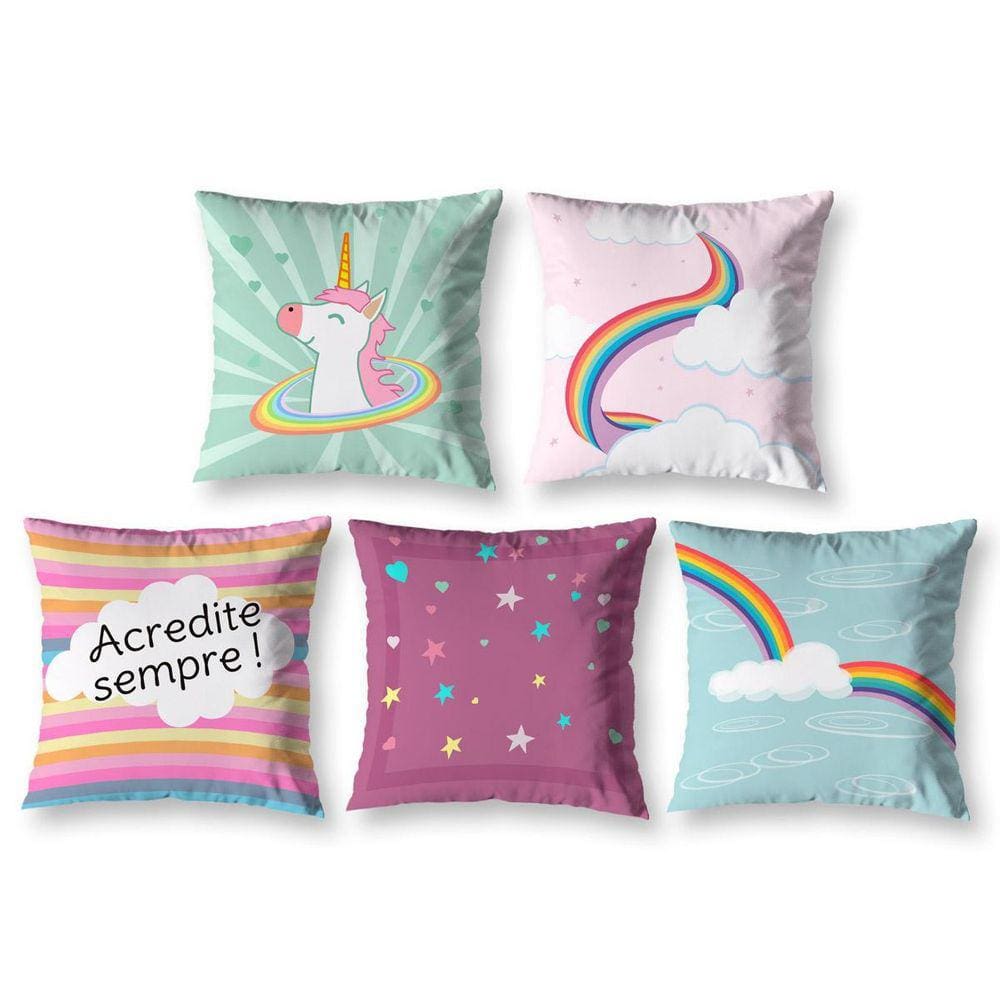Kit 5 Capas De Almofada Infantil 40 X 40 Zíper Unicornio 1