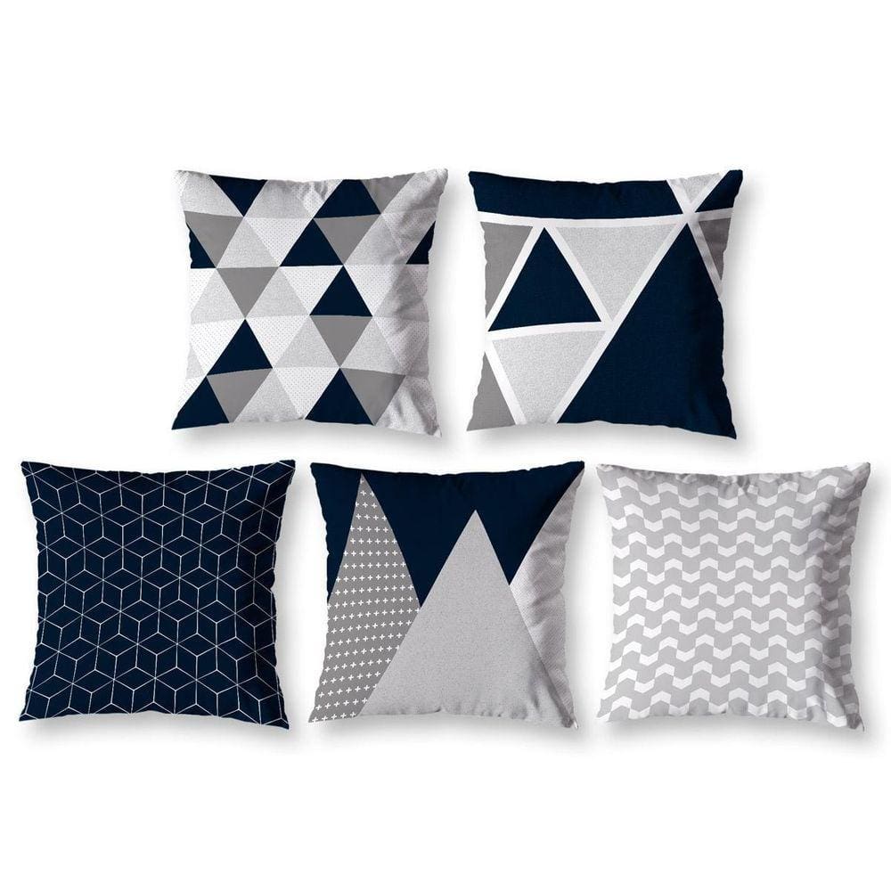 Kit 5 Capas De Almofada 40Cm X 40Cm Estampadas Geo Cinza