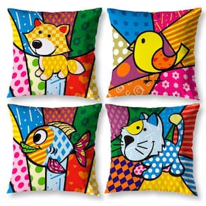 Kit 4 Almofadas Cheias Sala 40Cm X 40Cm Estampadas Pop Bicho