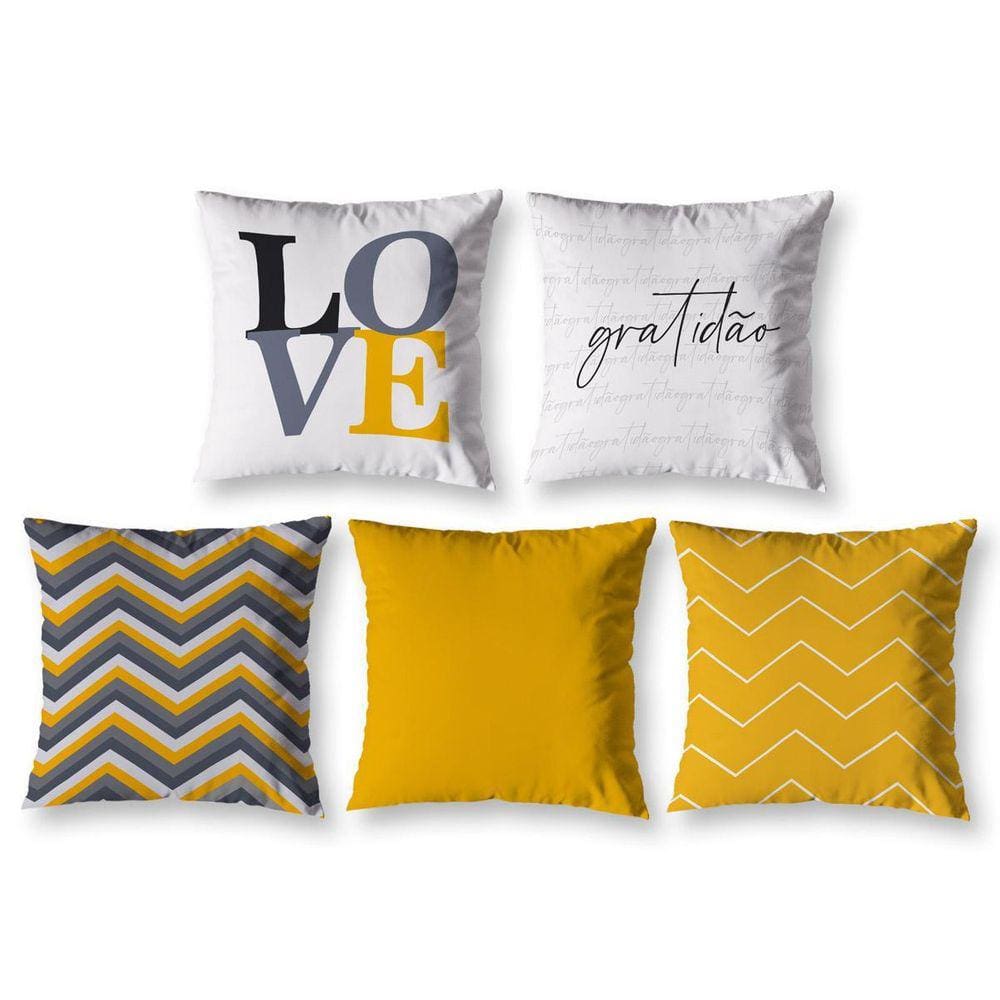 Kit 5 Capas De Almofada 40 X 40 Estampadas Chevron Amarelo