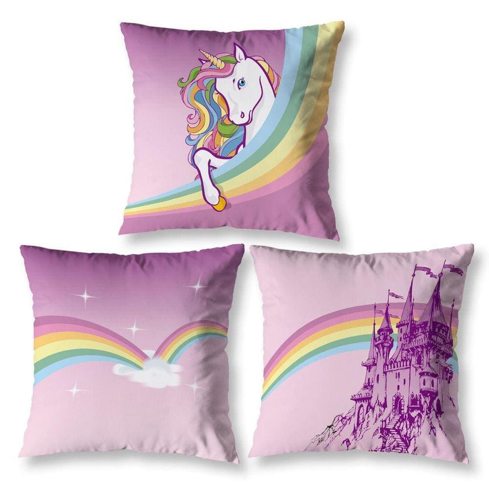 Kit 3 Capas De Almofada Infantil 40 X 40 Zíper Unicornio 2