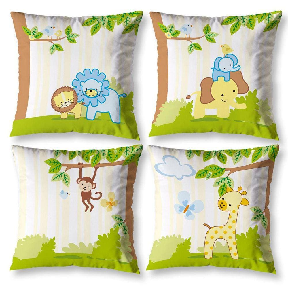 Kit 4 Capas Almofada Infantil 40Cm X 40Cm Estampadas Selva