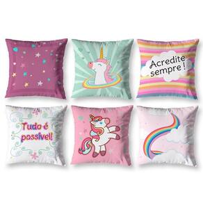 Kit 6 Capas De Almofada Infantil 40 X 40 Zíper Unicornio 1