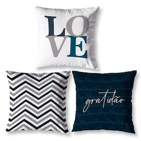 Kit 3 Almofadas Cheias 40Cm X 40Cm Estampadas Chevron Cinza