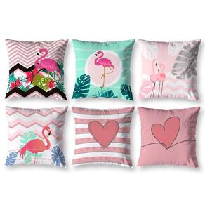 Kit 6 Almofadas Cheias 40Cm X 40Cm Estampadas Flamingo