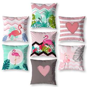 Kit 7 Almofadas Cheias 40Cm X 40Cm Estampadas Flamingo