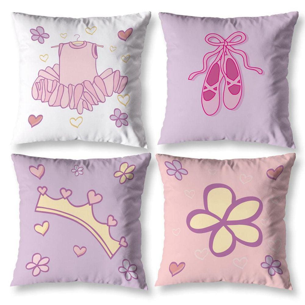Kit 4 Almofadas Cheia Infantil 40Cm X 40Cm Estampadas Menina