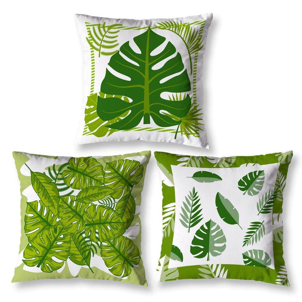 Kit 3 Almofadas Cheias 40Cm X 40Cm Estampadas Folhas