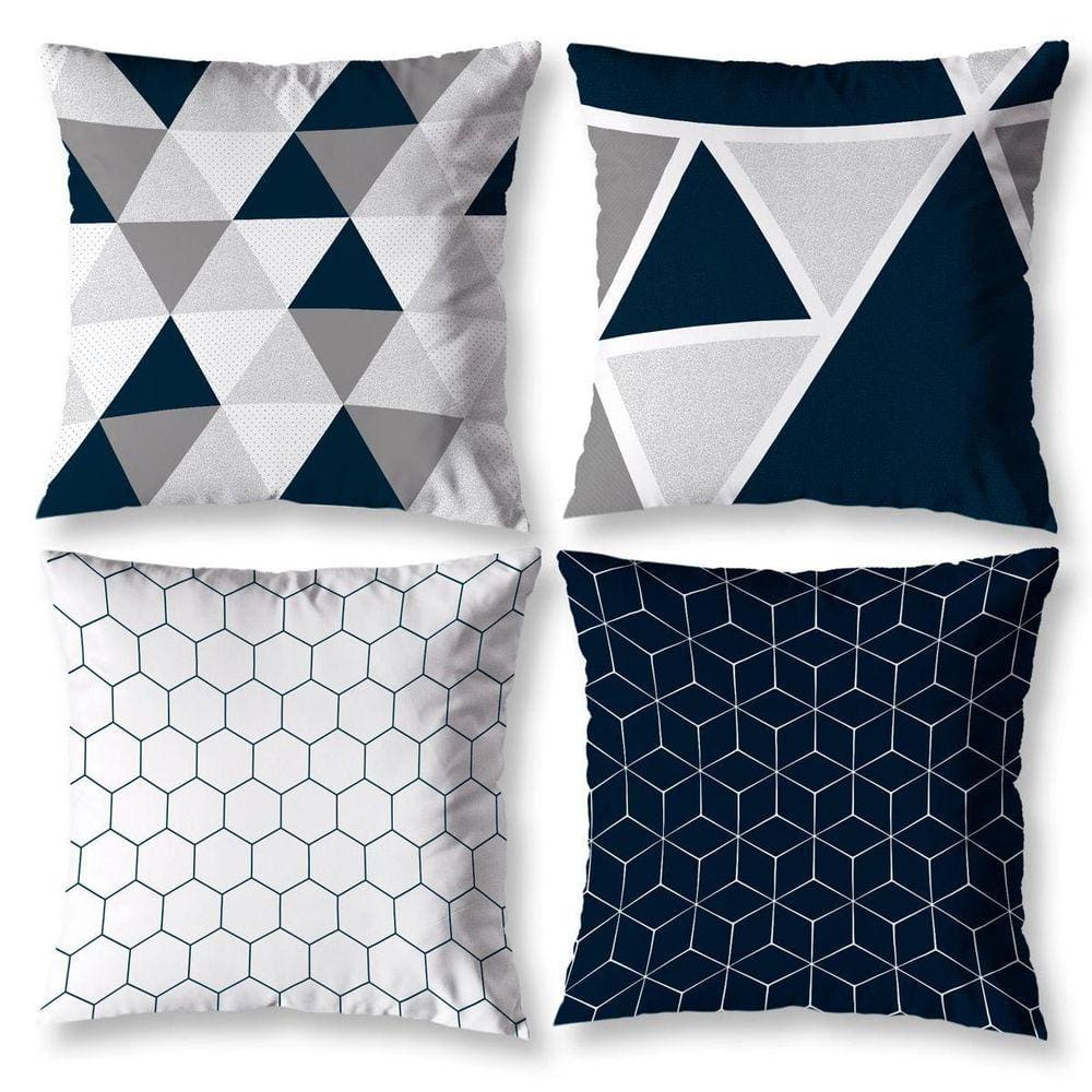 Kit 4 Capas Almofada Sala 40Cm X 40Cm Estampadas Geo Cinza