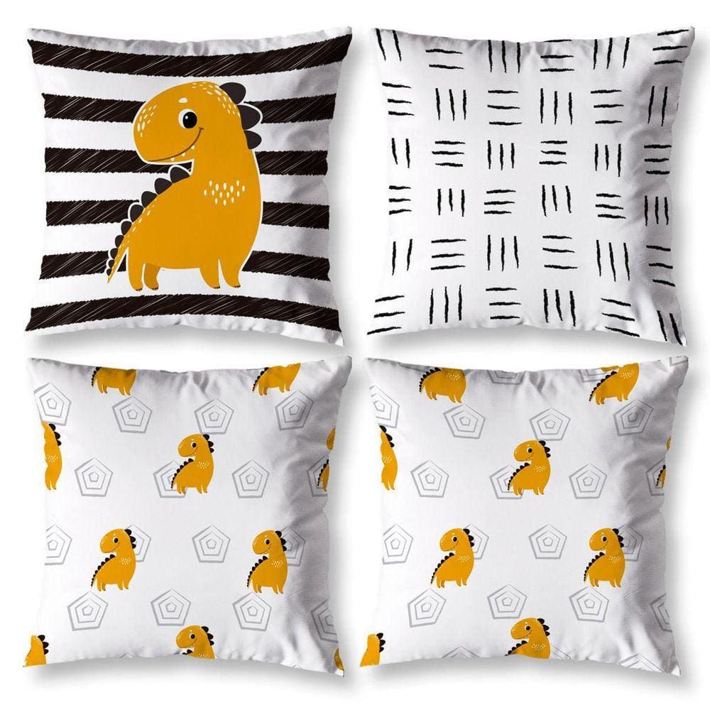 Kit 4 Capas De Almofada Infantil 40Cm X 40Cm Estampadas Dino