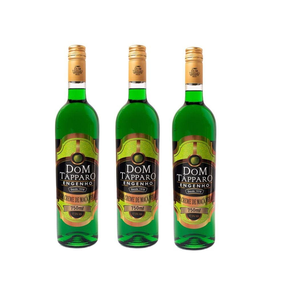 Kit Licor Creme De Maçã Verde Doce Dom Tápparo 750ml 3uni