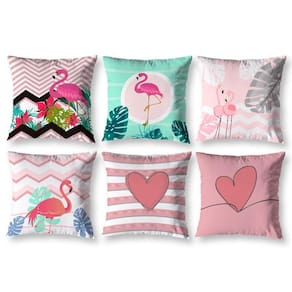 Kit 6 Almofadas Cheias 40Cm X 40Cm Estampadas Flamingo